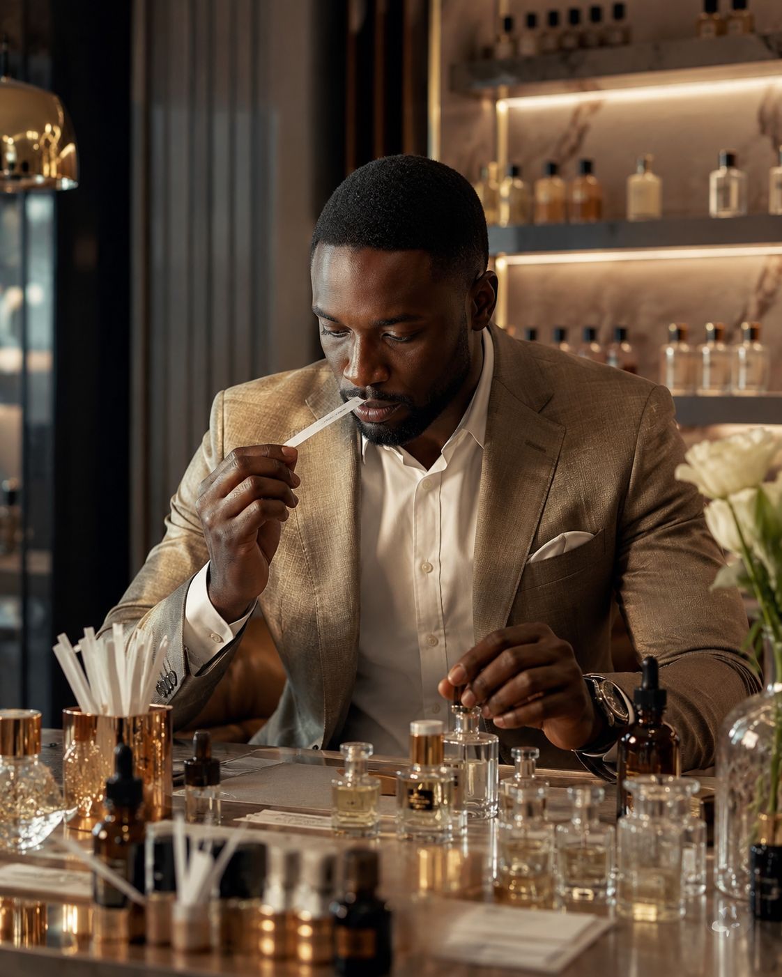 Perfumer evaluating a fragrance composition
